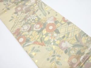 花に格子模様織り出し袋帯